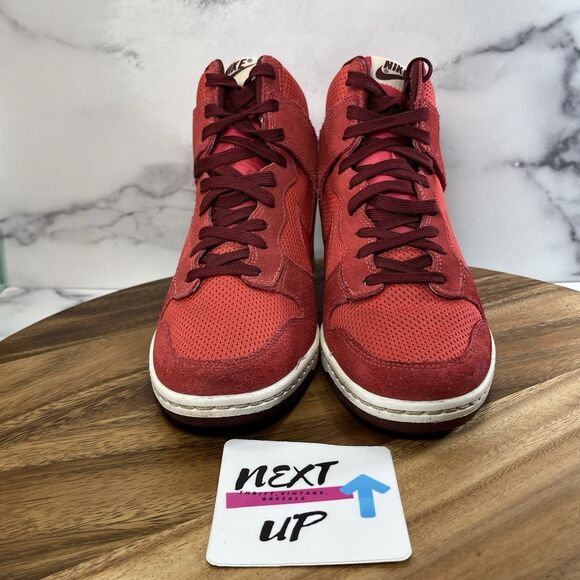 Women's Size 8.5-Nike Dunk Sky High Hi Red Pink Hidden Wedge Shoes 644877-600 - Picture 2 of 9